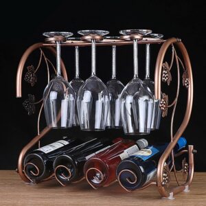GAHOSG Countertop Wine Rack with Glass Holder Freestanding Tabletop Metal Wine Rack Storage, Holds 4 Bottles and 6 Stemware