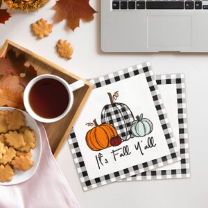 AnyDesign 80 Pack Fall Napkins 5 x 5 Inch Plaid Pumpkin Cocktail Beverage Napkins Fall Harvest Disposable Paper Napkins Dinner Napkins for Autumn Thanksgiving Party Supplies Table Decor