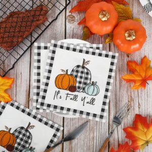 AnyDesign 80 Pack Fall Napkins 5 x 5 Inch Plaid Pumpkin Cocktail Beverage Napkins Fall Harvest Disposable Paper Napkins Dinner Napkins for Autumn Thanksgiving Party Supplies Table Decor