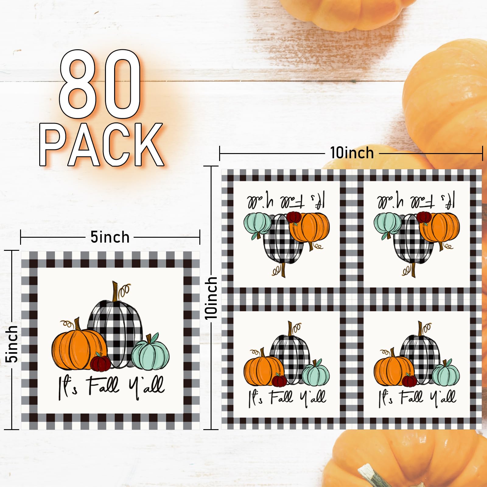 AnyDesign 80 Pack Fall Napkins 5 x 5 Inch Plaid Pumpkin Cocktail Beverage Napkins Fall Harvest Disposable Paper Napkins Dinner Napkins for Autumn Thanksgiving Party Supplies Table Decor