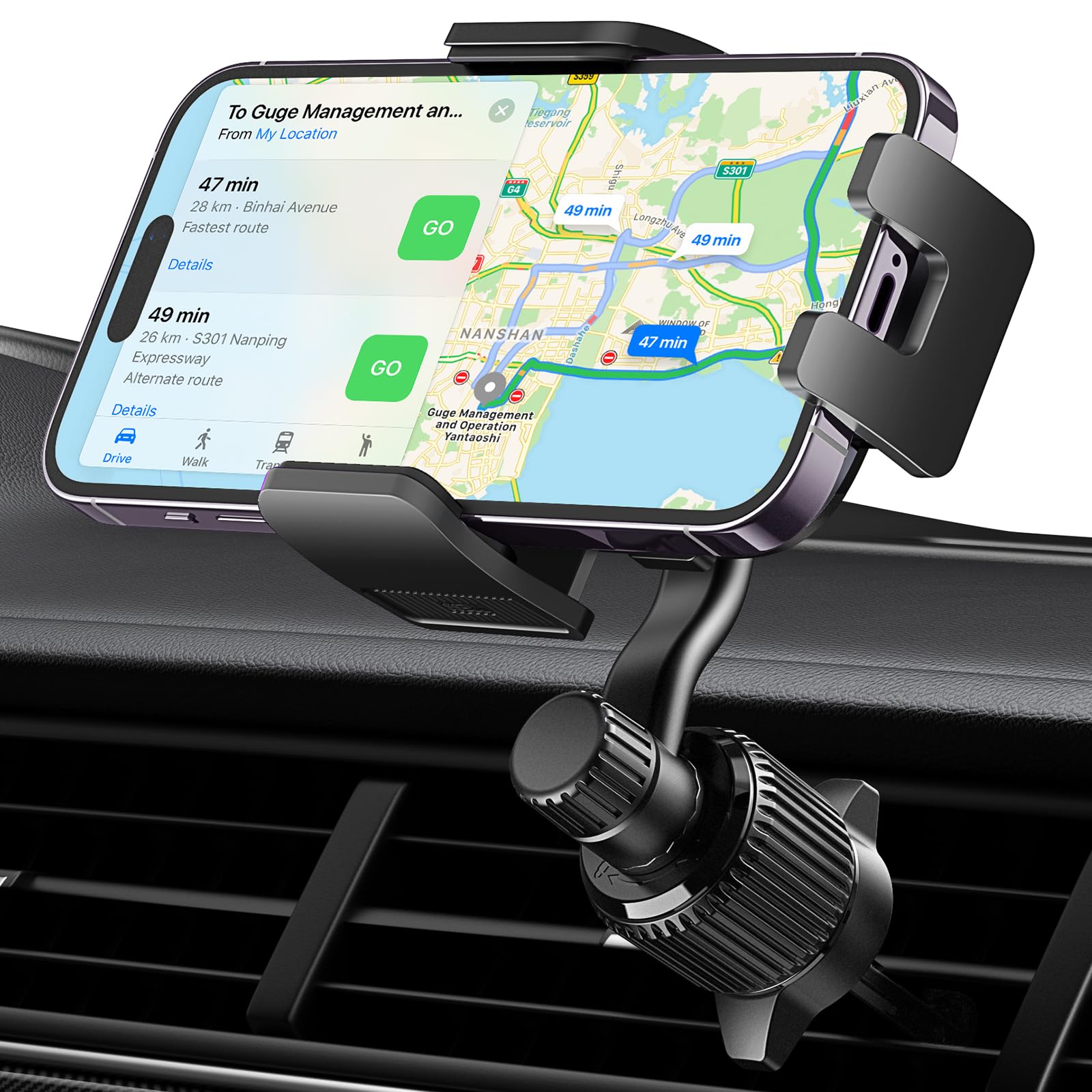 UGREEN Car Phone Holder Mount with Swing Arm Not Block Air Vent, Phone Mount for Car Wider Clamp Clip Cell Phone Holder Air Vent Compatible with iPhone 15 14 Pro Max Plus 4.7"-7.2" Smartphones