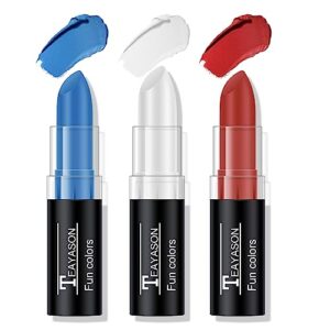 freeorr 3 colors face body paint stick, blue white red flag color face paint for baseball/football/halloween accessories vampire/joker/clown makeup cream face& body paint easy to blend-blue/white/red