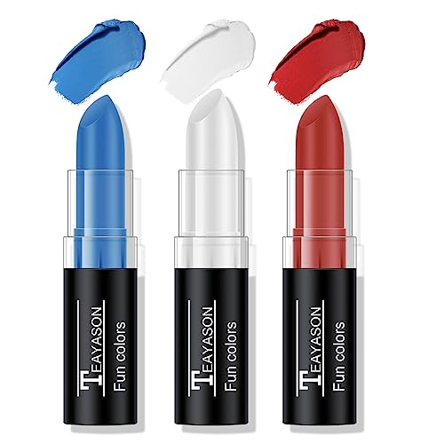 FREEORR 3 Colors Face Body Paint Stick, Blue White Red Flag Color Face Paint for Baseball/Football/Halloween Accessories Vampire/Joker/Clown Makeup Cream Face& Body Paint Easy to Blend-Blue/White/Red