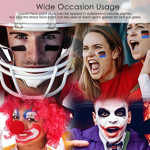 FREEORR 3 Colors Face Body Paint Stick, Blue White Red Flag Color Face Paint for Baseball/Football/Halloween Accessories Vampire/Joker/Clown Makeup Cream Face& Body Paint Easy to Blend-Blue/White/Red