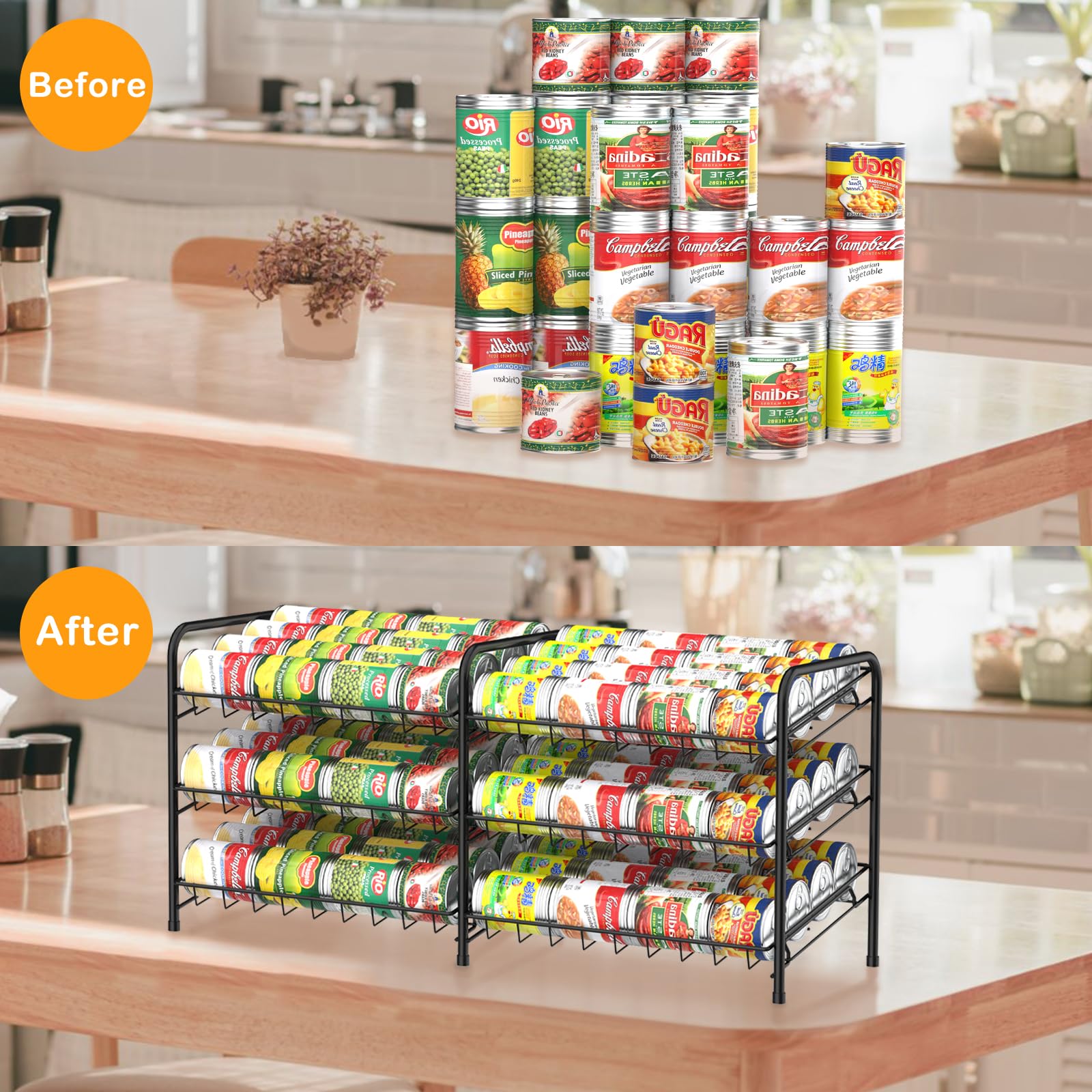 Can Rack Organizer, Can Storage Rack, Can Organizers and Storage for Pantry, Stackable Can Storage Dispenser for Kitchen Pantry Cabinet, Black
