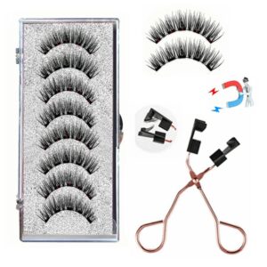 dual magnetic eyelashes natural look, magnets false eyelashes no eyeliner or glue needed, reusable magnetic lashes 3d extension kit, 4 pairs soft magnetic fake eye lash for women makeup with applicator