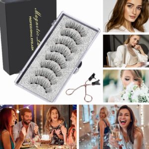 Dual Magnetic Eyelashes Natural Look, Magnets False Eyelashes No Eyeliner or Glue Needed, Reusable Magnetic Lashes 3D Extension Kit, 4 Pairs Soft Magnetic Fake Eye Lash for Women Makeup with Applicator