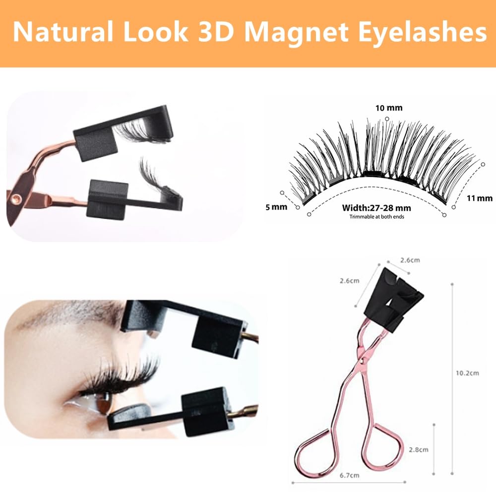 Dual Magnetic Eyelashes Natural Look, Magnets False Eyelashes No Eyeliner or Glue Needed, Reusable Magnetic Lashes 3D Extension Kit, 4 Pairs Soft Magnetic Fake Eye Lash for Women Makeup with Applicator