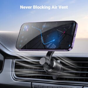 UGREEN Car Phone Holder Magnetic Phone Mount for Car, Never Blocking Air Vent Clip Cell Phone Holder Compatible with All iPhone 15/14/13/12 and Other Series, Fit Most Smartphones