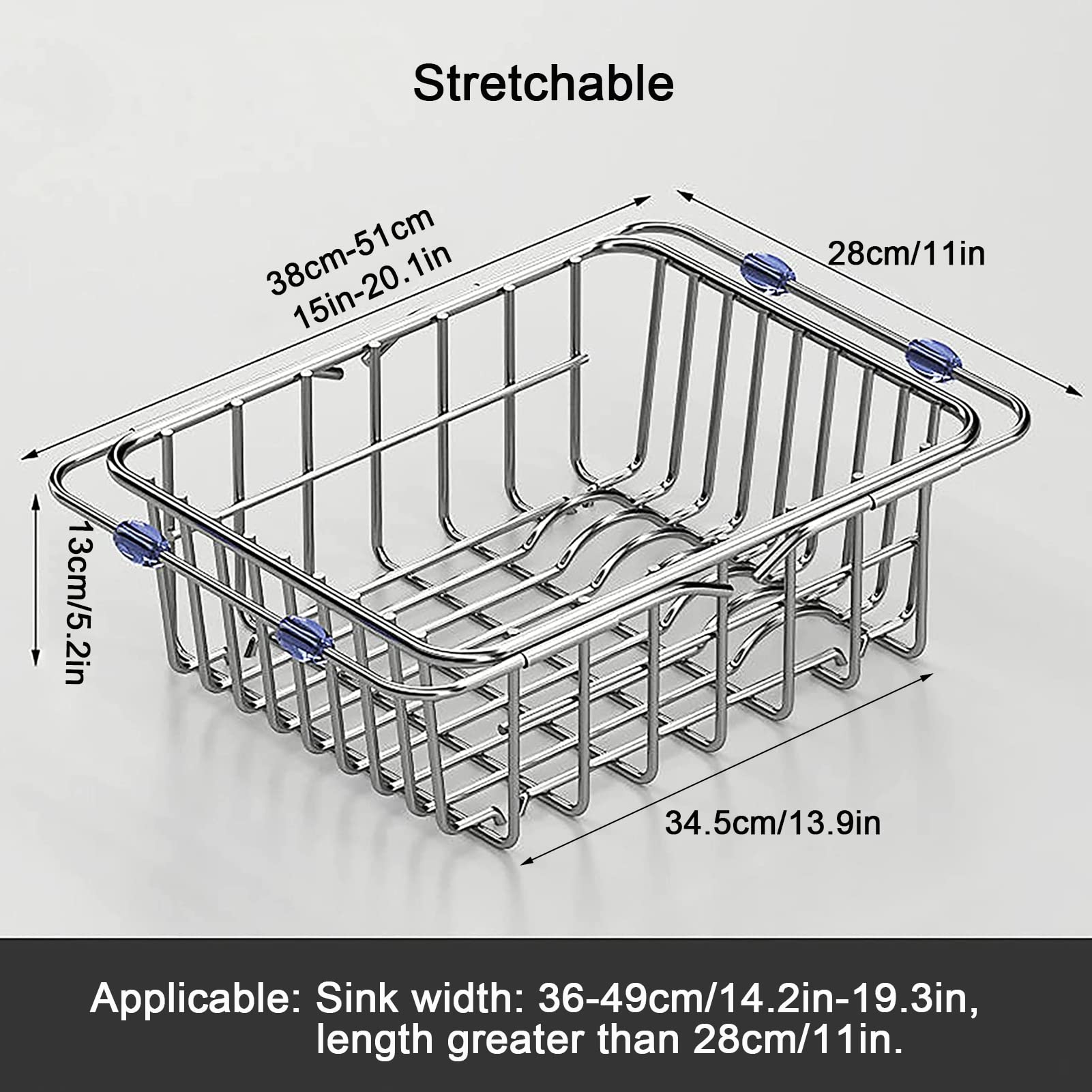 JOYACE Expandable Dish Drying Rack,Over The Sink Dish Drying Rack,in Sink Or On Counter Dish Rack Basket Shelf,Stainless Steel Wire Sink Drainage Basket,Adjustable Rustproof Dish Drainer(15''-21'')