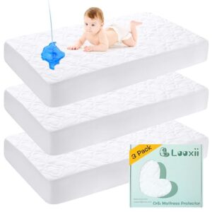 looxii waterproof crib mattress protector 3 pack crib mattress pad cover soft and breathable absorbent crib toddler mattress cover
