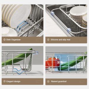 JOYACE Expandable Dish Drying Rack,Over The Sink Dish Drying Rack,in Sink Or On Counter Dish Rack Basket Shelf,Stainless Steel Wire Sink Drainage Basket,Adjustable Rustproof Dish Drainer(15''-21'')