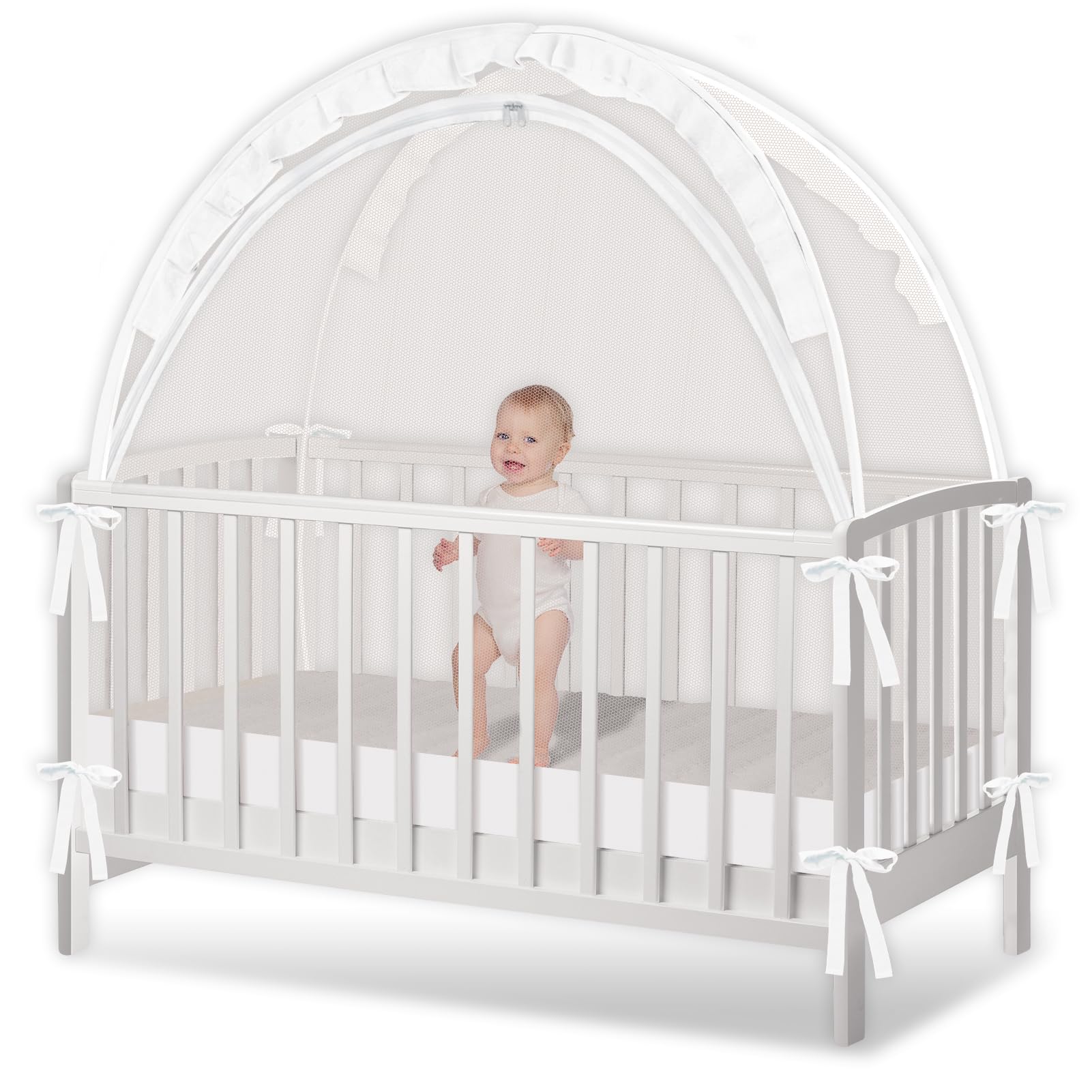 Crib Tent - Crib Net to Keep Baby in, Stop Baby from Climbing Out of Crib, Pop Up Baby Crib Tent with Durable Breathable Net Double Zipper Strong Rods Installation Convenience