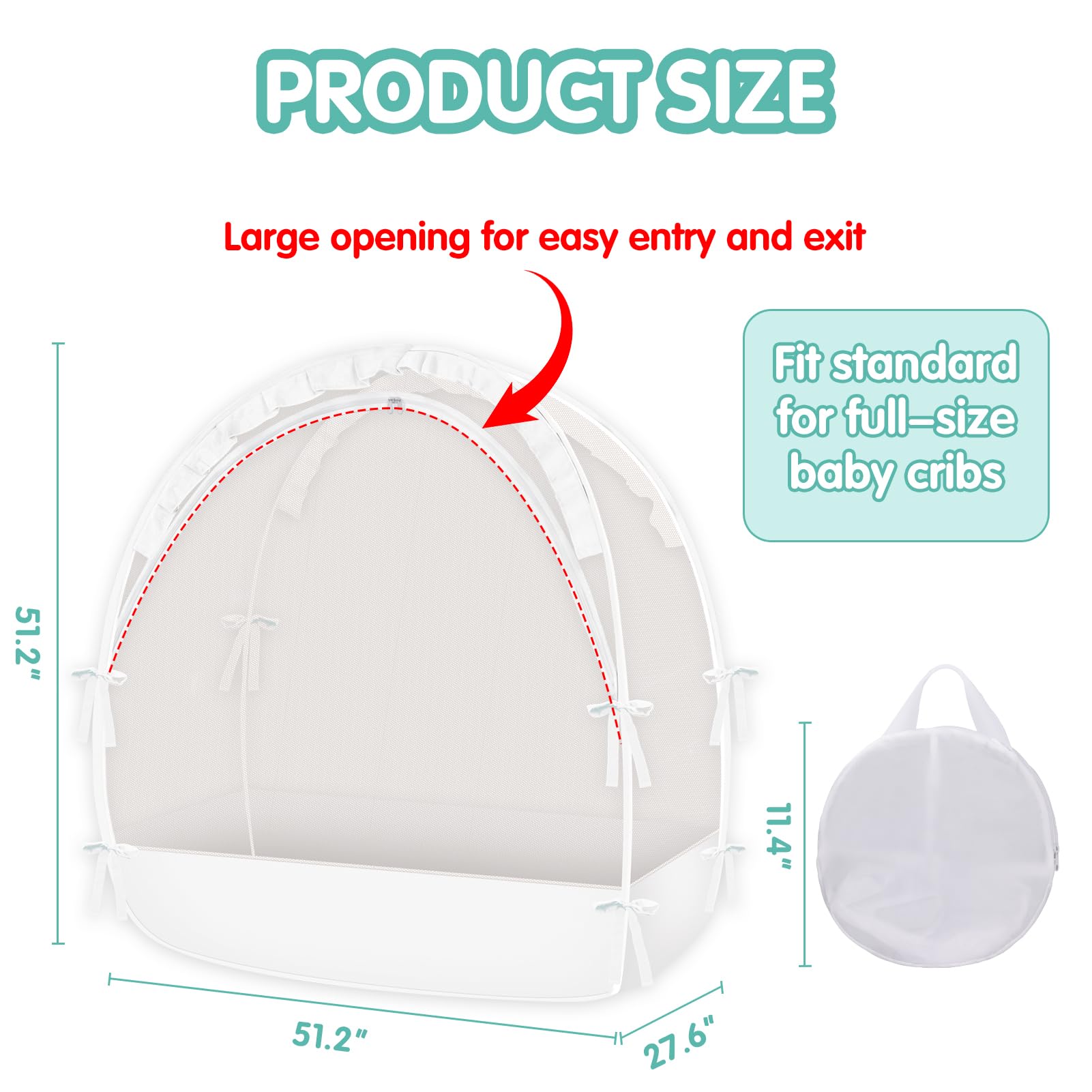 Crib Tent - Crib Net to Keep Baby in, Stop Baby from Climbing Out of Crib, Pop Up Baby Crib Tent with Durable Breathable Net Double Zipper Strong Rods Installation Convenience