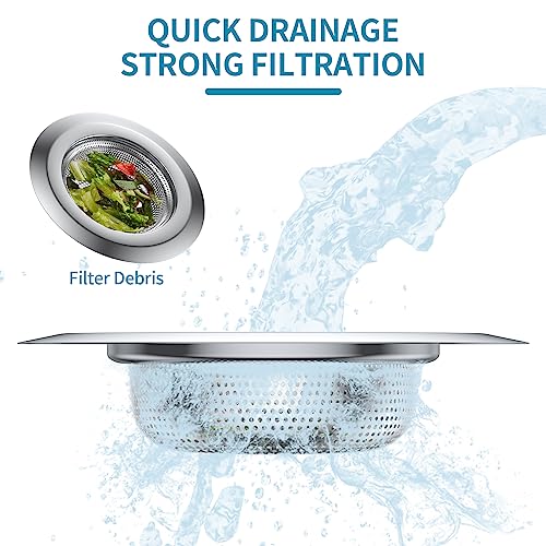 3PCS Kitchen Sink Drain Strainer and Sink Strainer Stopper Kit, Anti Clogging Stainless Steel Sink Disposal Stopper with Large Wide Rim 4.5 inch Diameter for Kitchen Sinks. (3)
