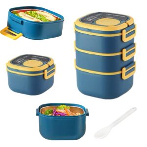 Tinaforld Salad Container Bowl Large 82 oz,Bento box Adult Lunch Box,3 Stackable Tray, 3 oz Sauce Cups,Built-In Reusable Fork and Knife, BPA-Free