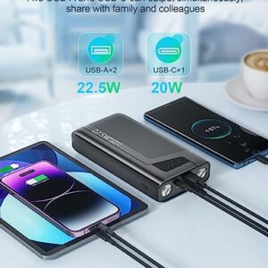 XEGNER Portable Charger, 20000mAh Power Bank USB C 20W SCP 22.5W High Speed Charging Bank, External Battery Pack with 6W Bright Flashlight, Compatible with iPhone Android Cell Phone, Tablet and More