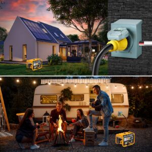 This Hill 50 Amp Generator Cord with Inlet Box, 20FT RV Extension Cord Heavy Duty STW 6/3+8/1 AWG, 125V/250V NEMA14-50P/SS2-50R Generator Extension Cord for Generator to House,Twist Lock Connector
