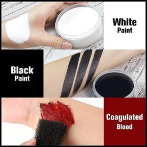 BOBISUKA Black & White Oil Face Body Paint + Coagulated Fake Blood Gel Set, Large Capacity Professional Paint Palette Kit for Art Theater Halloween Party Cosplay Clown Sfx Makeup for Adults