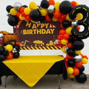 Construction Balloons 40 Inch Construction Number Balloon 3 Black Construction Truck Themed Bulldozer Dump Truck Foil Mylar Balloon Three Years Old Baby 3rd Birthday Party Decor Supplies