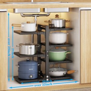 Kswoicykley Pots and Pans Organizer for Cabinet Storage, Adjustable 8-Tier Heavy-Duty Pot Rack for Kitchen Organization, Pot Lid and Pan Holder, Space-Saving Kitchen Cabinet Organizer Rack (8 tiers)
