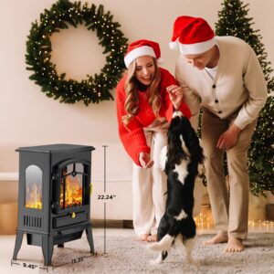 COWSAR Electric Fireplace Stove, Freestanding Fireplace Heater with Realistic Flame, 1000/1500W Fireplace Heater, Overheating Safety Device, Thermostat, Adjustable Flame Brightness