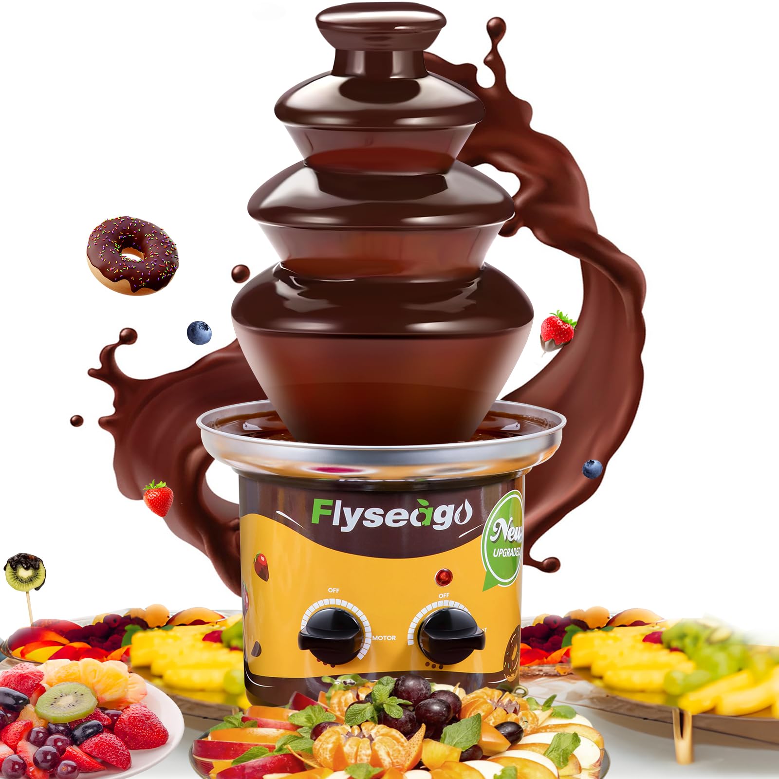 Flyseago 4 Tiers Chocolate Fountain Machine Upgraded Professional Fondue Fountain Easy Cleaning Hot Nacho Cheese Fountain for Party, Gathering, Wedding, Rental