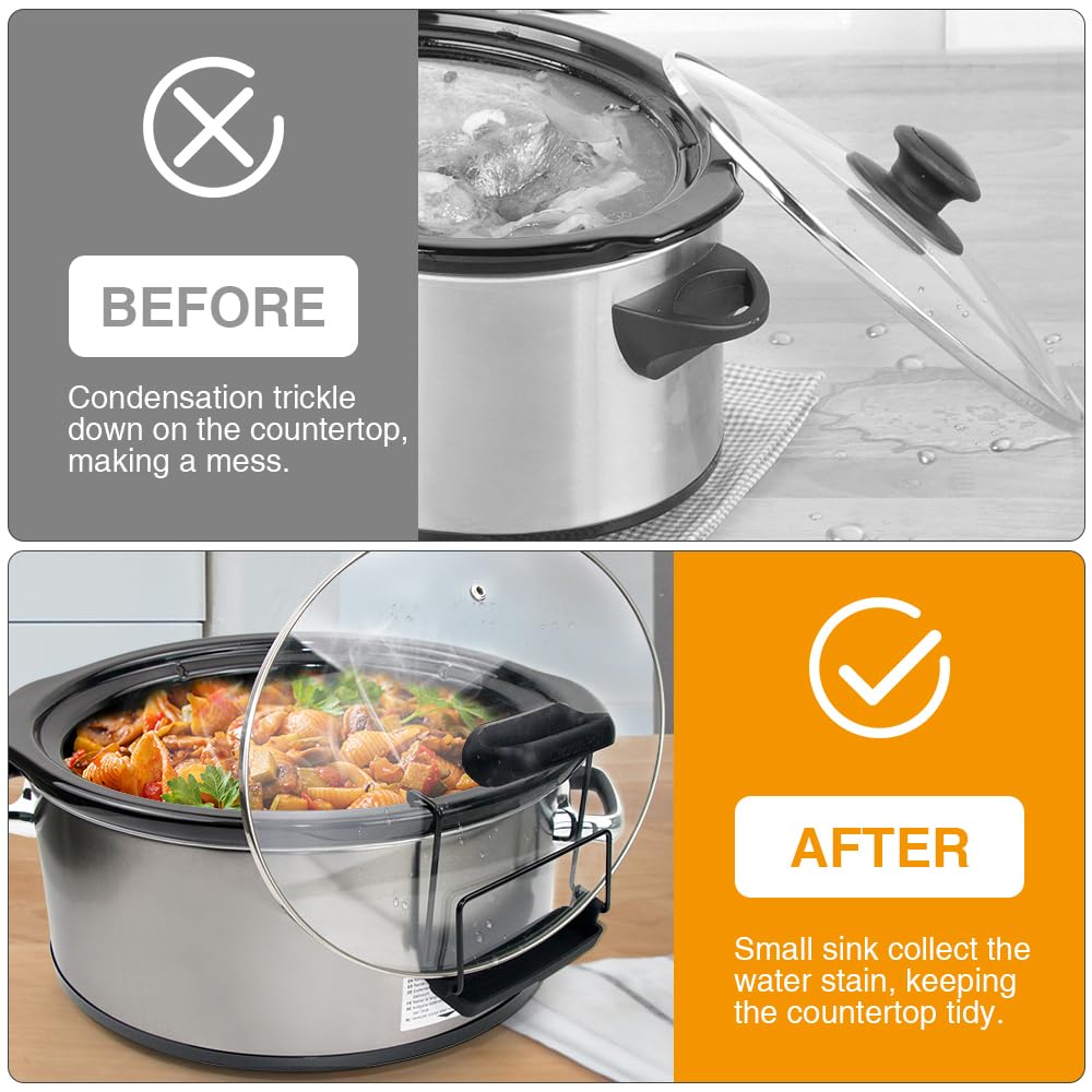 SOPHICO Slow Cooker Lid Holder for Cooking, Hand Free Pot Lid Organizer Fits Most Slow Cookers, Stainless Steel Pot Lid Rack with Silicone Sink Keeps Countertop No Mess (Black, 2 Pack)
