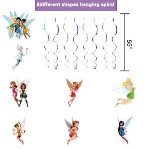 Fairy Birthday Decorations Cartoon Party Decorations Banner and Hanging Swirls for Kid, Boys and Girls Happy Birthday Fairy Party Supplies.