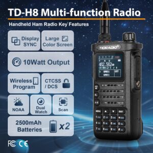 (𝟐𝐧𝐝 𝐆𝐞𝐧) TIDRADIO TD-H8 10W HighPower Ham Radio Handheld with APP Bluetooth Wireless Programming, Two Way Radios Long Range with 2500mHA 𝐓𝐲𝐩𝐞-𝐂 Large Battery, Large Color Screen(2 Pack)