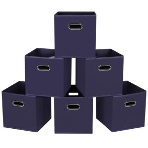 DABEACT Fabric Cubes Storage Containers,Foldable Storage Bins Cubes Organizer Baskets with Dual Handles for Shelf Closet Set of 6,(Navy Blue)