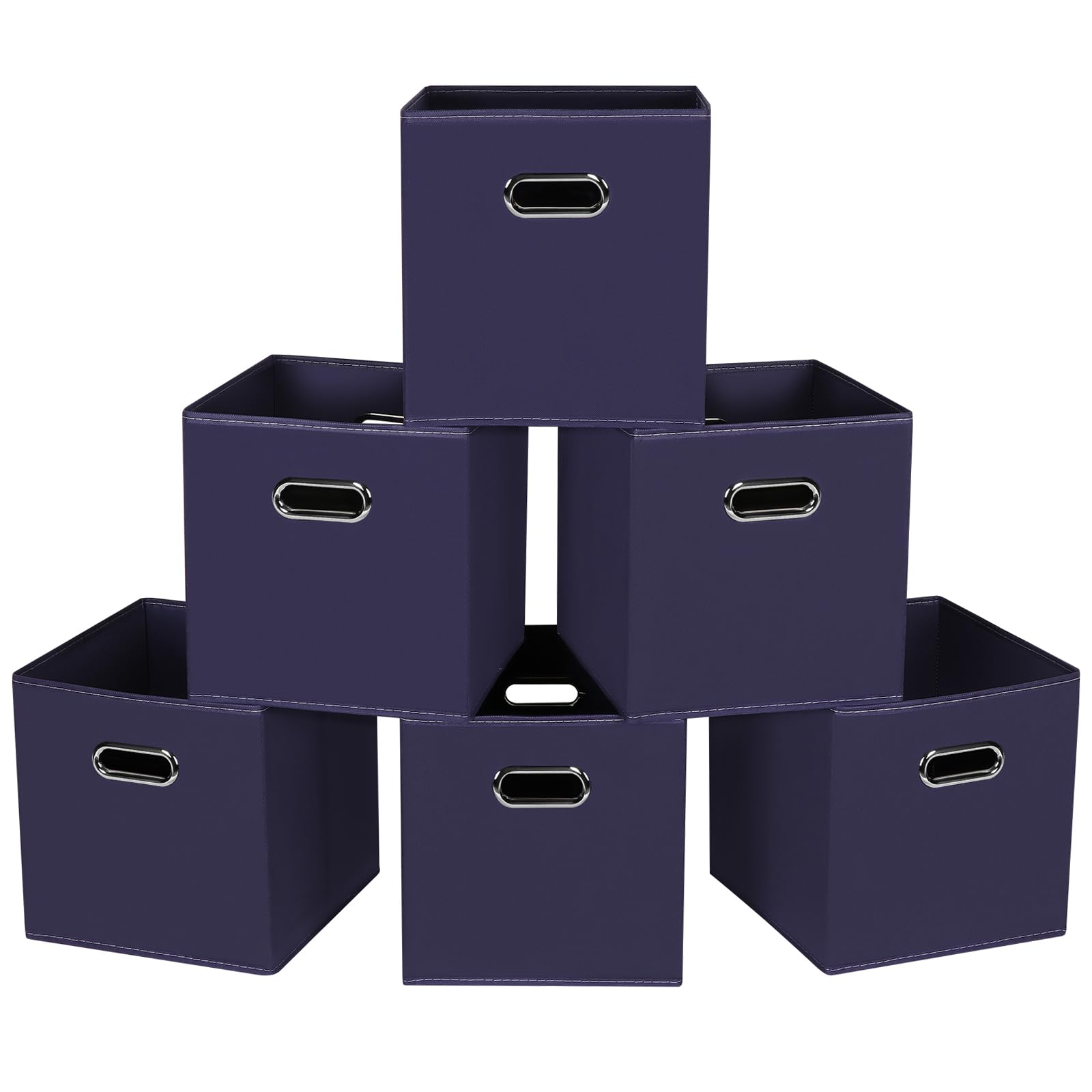 DABEACT Fabric Cubes Storage Containers,Foldable Storage Bins Cubes Organizer Baskets with Dual Handles for Shelf Closet Set of 6,(Navy Blue)