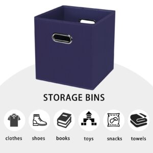 DABEACT Fabric Cubes Storage Containers,Foldable Storage Bins Cubes Organizer Baskets with Dual Handles for Shelf Closet Set of 6,(Navy Blue)