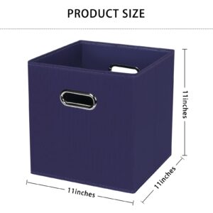 DABEACT Fabric Cubes Storage Containers,Foldable Storage Bins Cubes Organizer Baskets with Dual Handles for Shelf Closet Set of 6,(Navy Blue)