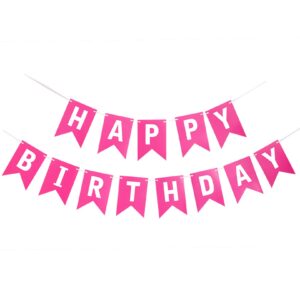 jansong happy birthday banner，rose pink with white letters banner，swallowtail design hanging signs birthday party supplies for girls birthday party birthday decorations