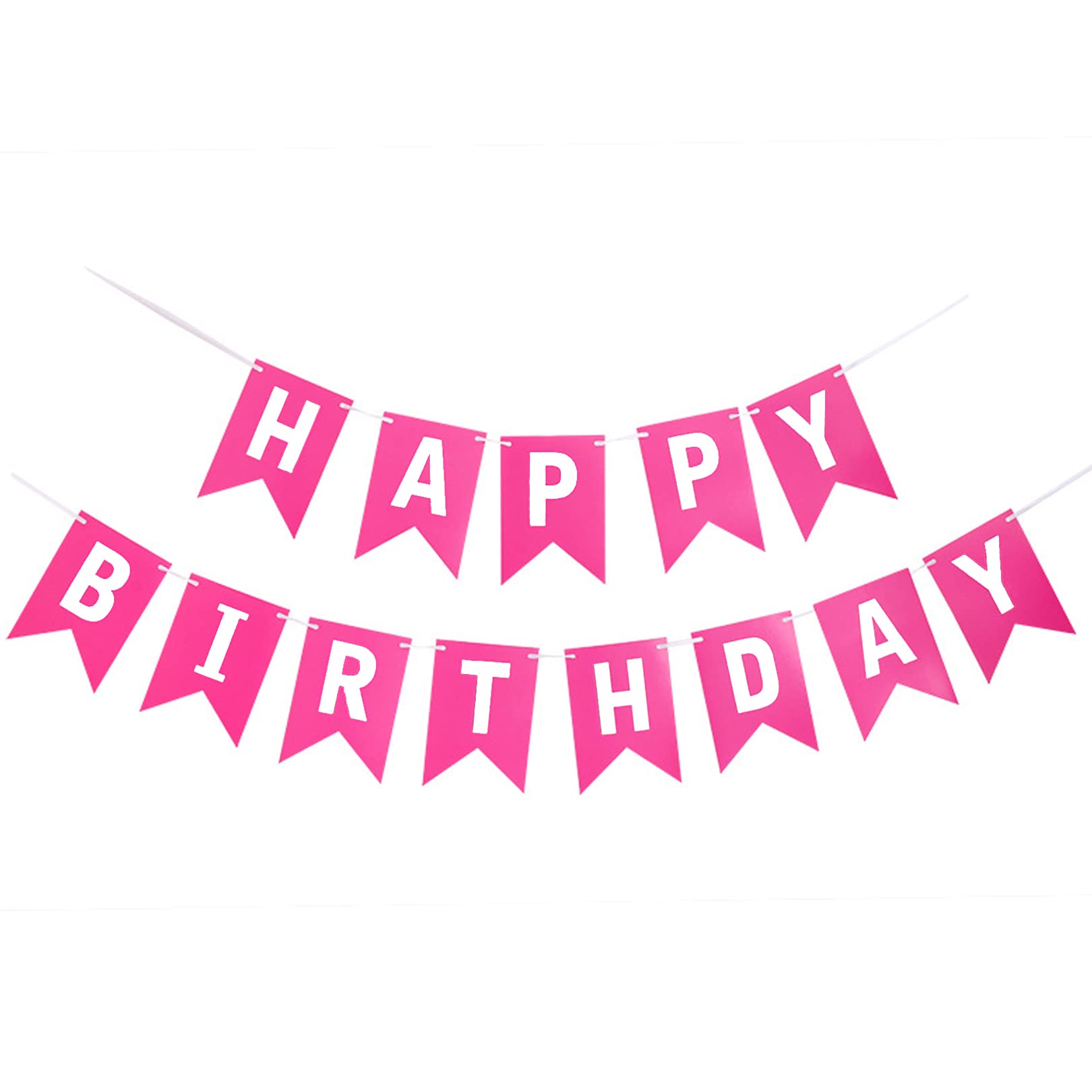 JANSONG HAPPY BIRTHDAY Banner，Rose Pink With White Letters Banner，Swallowtail Design Hanging Signs Birthday Party Supplies for Girls Birthday Party Birthday Decorations