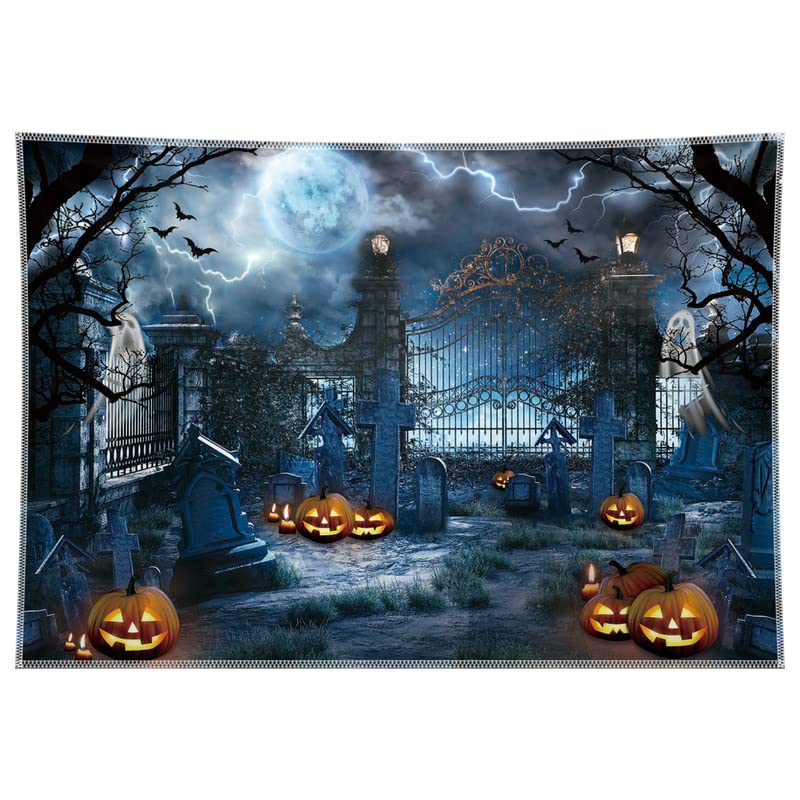 Swepuck 8x6ft Halloween Haunted Graveyard Photography Backdrop Pumpkin Lantern Spooky Night Moon Background Kids Ghost Party Decorations Banner Photo Booth