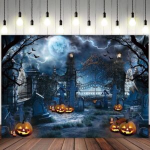 Swepuck 8x6ft Halloween Haunted Graveyard Photography Backdrop Pumpkin Lantern Spooky Night Moon Background Kids Ghost Party Decorations Banner Photo Booth