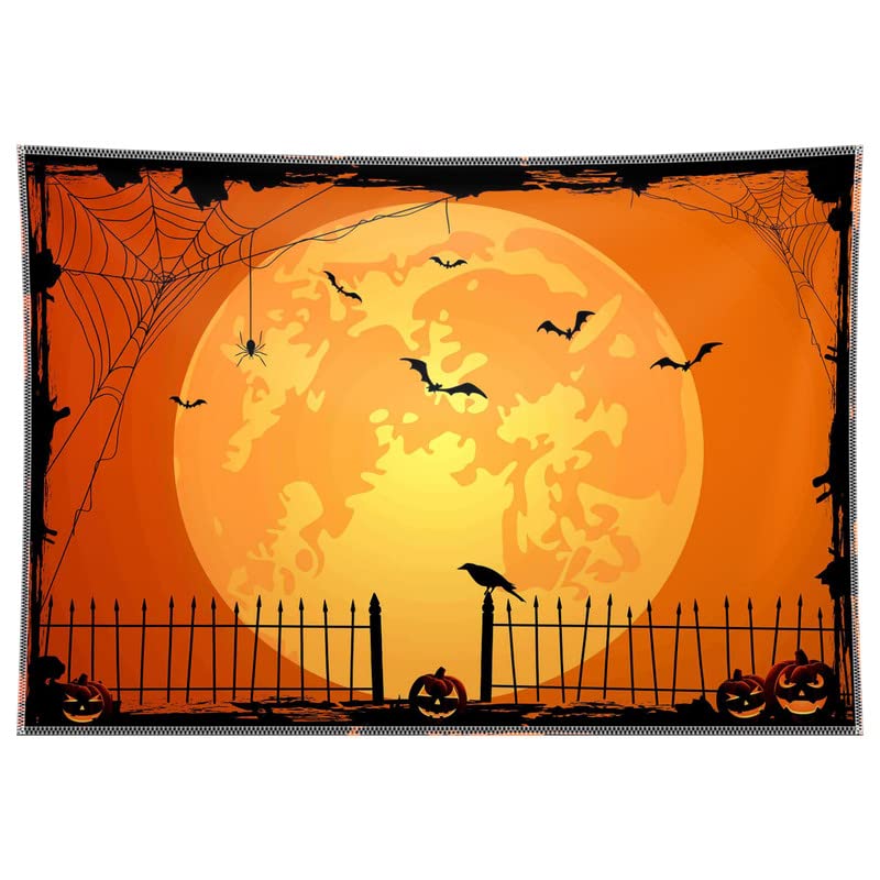 Swepuck 8x6ft Orange Halloween Photo Backdrop for Parties Large Pumpkin Patch Moon Picture Photography Background Kids Witch Haunted House Decorations Banner