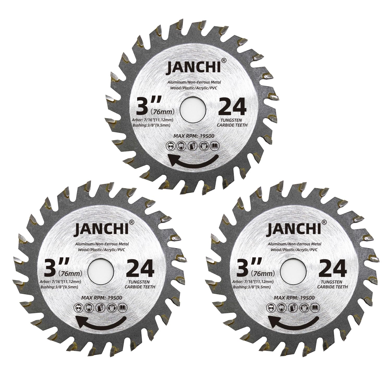 3Pack 3 Inch 24T Carbide Circular Saw Blade for Cuts Woods, Plastic, PCV, Acrylic, Aluminum, 7/16" Arbor Compatible with All Dremel Saw-MAX, Ultra-Saws, RotoZip Saws, Rigid 3" Multi-Material Saw