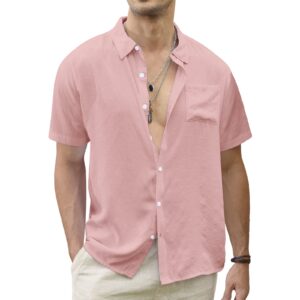 CTU Men's Fashion Summer Casual Button Down Shirt Short Sleeve Solid Color Holiday Beach Shirts