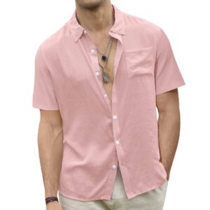 CTU Men's Fashion Summer Casual Button Down Shirt Short Sleeve Solid Color Holiday Beach Shirts