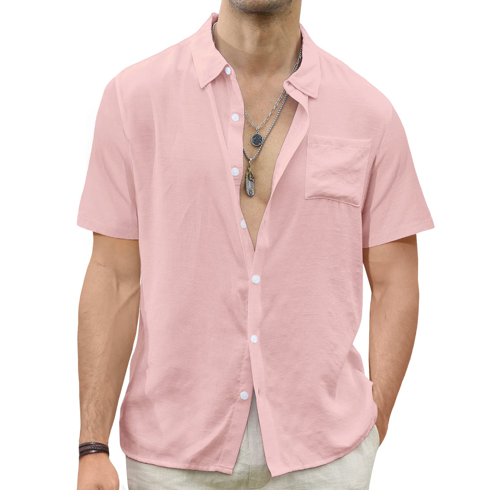 CTU Men's Fashion Summer Casual Button Down Shirt Short Sleeve Solid Color Holiday Beach Shirts