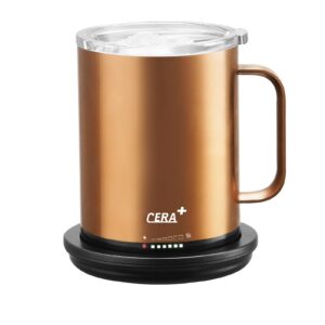 cera+ temperature controlled smart mug 2, self-heating coffee mug with lid, 90 minutes battery life, app or manual control, gift-packing(brown - 14 oz)