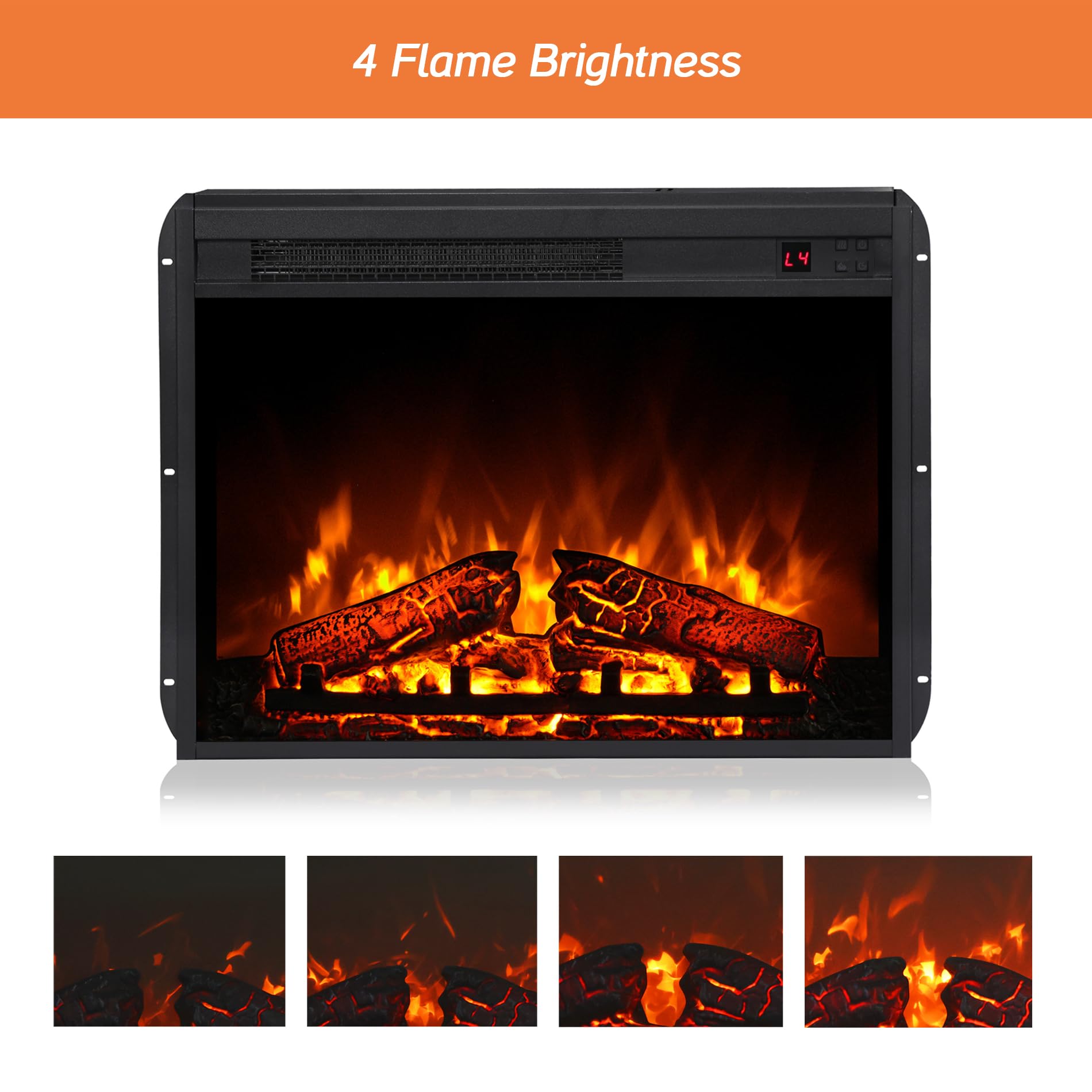 WAMPAT 23" Electric Fireplace Insert, Wall Mounted and TV Stand Cabinet Recessed Fireplace Heater with Remote & Panel Control, 4 Flame Brightness, 8H Timer, Overheating Protection, 1400W