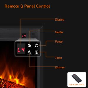 WAMPAT 23" Electric Fireplace Insert, Wall Mounted and TV Stand Cabinet Recessed Fireplace Heater with Remote & Panel Control, 4 Flame Brightness, 8H Timer, Overheating Protection, 1400W