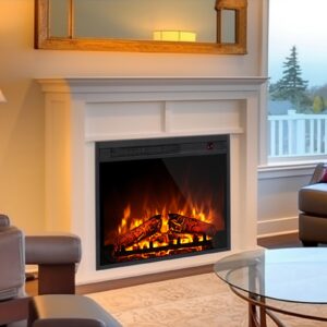 WAMPAT 23" Electric Fireplace Insert, Wall Mounted and TV Stand Cabinet Recessed Fireplace Heater with Remote & Panel Control, 4 Flame Brightness, 8H Timer, Overheating Protection, 1400W