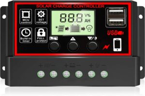 himino 10a solar charge controller,solar panel battery intelligent regulator with usb port display 12v/24v (black)