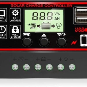 Himino 10A Solar Charge Controller,Solar Panel Battery Intelligent Regulator with USB Port Display 12V/24V (Black)