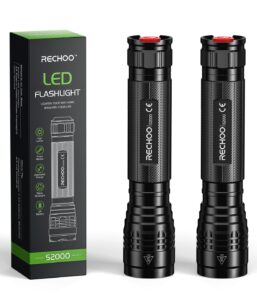 rechoo flashlights high lumens 2 pack, super bright 2000 lumens flash light with 3 modes, zoomable, water resistant led flashlights for home, emergency, camping, hiking